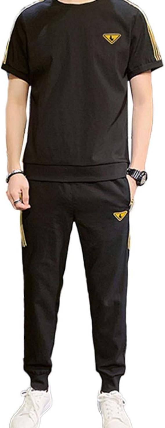 Amazon Yuanyuan 半袖 Tシャツ スーツ メンズ カジュアル 服 韓国版 トレンド ハンサム メンズ クロップドパンツ 夏服 Tシャツ カットソー 通販