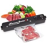 Powerful Food Vacuum Sealer Machine – Compact Design, Automatic Operation, Ultra Quiet & Fast 15 Sec Seal, r, Includes 10 Vacuum Bags – Black Food Sealing System for All Types