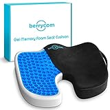 Berrycom Coccyx Seat Cushion - Comfortable Supportive Gel Orthopedic Memory Foam Relieves Back, Sciatica and Tailbone Pain Great Seat Pillow for Office Chair Car Seat, Wheelchair, Plane