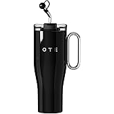 OTE 40 oz Tumbler with Handle and Straw Lid, Reusable Water Bottle, Double Wall Vacuum Stainless Steel Insulated Tumbler for Hot/Cold Beverages(Black)