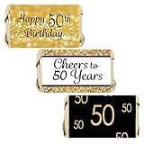 Black and Gold 50th Birthday Party Mini Candy Bar Wrappers - 45 Stickers