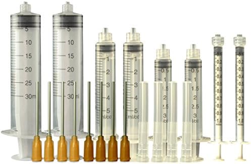 8 Pack - Syringe with Blunt Tip Needles & Caps - 30ml, 5ml, 3ml, 1ml, 15Gx1.5" 17Gx1.0'' - Refill E-juice, E-Liquids, E-cigs, Vape Oils