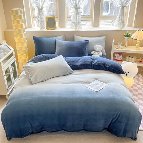 CLOTHKNOW Blue Ombre Velvet California King Comforter Set