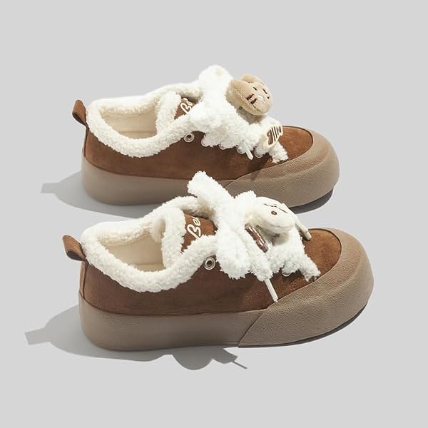 CAT SHOES WALKING SNEAKERS FOR WOMEN PLATFORM Y2K FUR LINED CUTE FISH CAT DECOR SOFT COMFORTABLE US4-8 (BROWN,5.5)