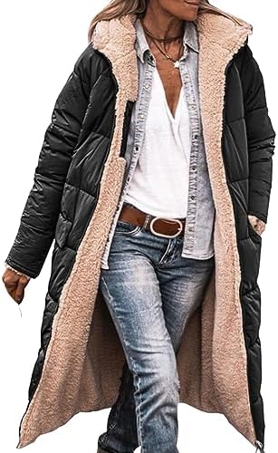 Mmoneyake Down Coats for Women Reversible Sherpa Fleece Long