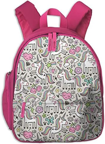 Childrens Backpack for Girls,Unicorn U0026 Pink Hearts Rainbow Love Valentine Doodle_2735-caja_Design,for Children's Schools Oxford Cloth (Pink)