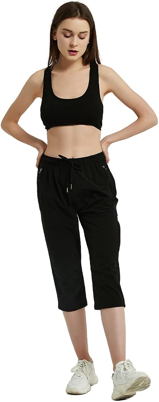 Capri Pants for Women Quick Dry Workout Cargo Capris UPF 50+ Hiking Pants with 4 Zipper Pockets: Clothing