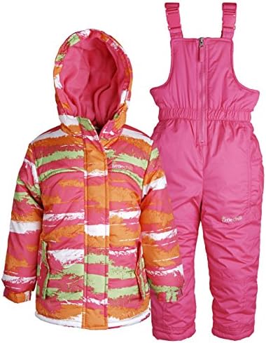 Little Chill Baby Girls Insulated Snowboard Snow Pants and Camo Jacket Snowsuit - Fuchsia (12 Months)