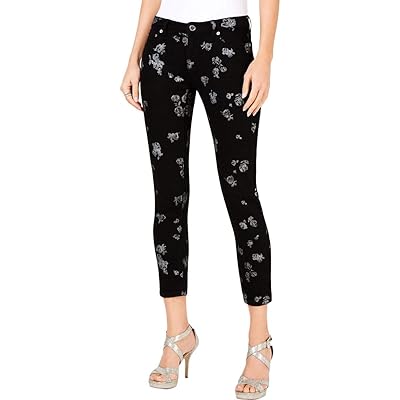 Michael Michael Kors Womens Izzy Floral Ankle Skinny Jeans Black 4