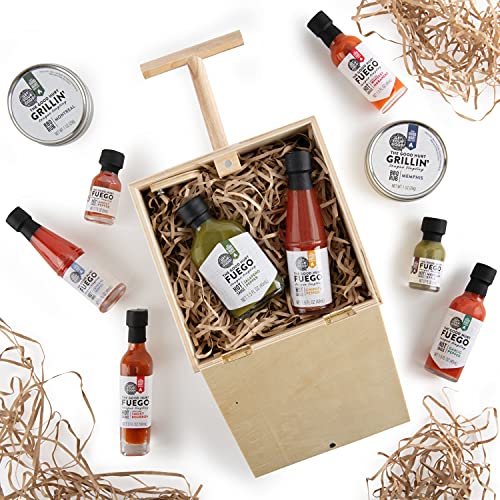 Thoughtfully Gifts, The Good Hurt Fuego Hot Sauce Crate Gift Set