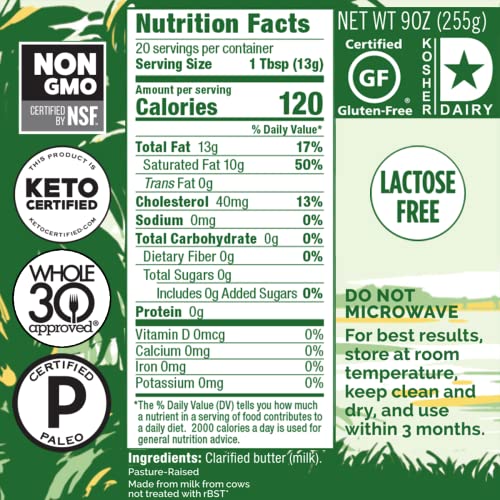 4th & Heart Original GrassFed Ghee, 9 Ounce, Keto, Pasture Raised