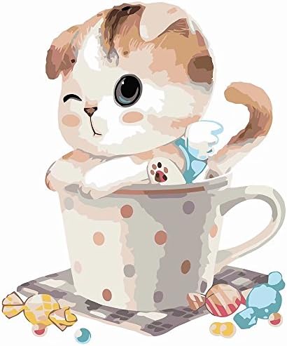 Toudorp Paint by Numbers 12 x 16 inches Wooden Famed Canvas Painting Diy Children’s Arts for Kids and Toddlers with Brushes and Acrylic Paints - Lovely Cat with Candy