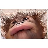 3x5 Feet Funny Flag Picture Cute Monkey with Four Brass Grommets - Single Sided Funny Flag Tapestry for Bedroom - Poster for College Dorm Boys and Girls - Polyester Meme Banner for Indoor or Outdoor