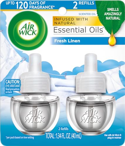 Air Wick Plug in Scented Oil Refill, 2 ct, Fresh Linen, Air Freshener, Essential Oils