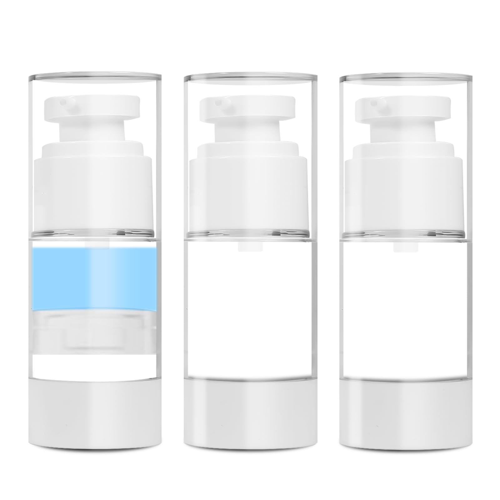 Photo 1 of GIVITASOT 0.5 OZ/15ML Airless Pump Bottles, 3 Pack Lotion Dispenser Travel Size Pump Bottles, Vacuum Cosmetic Travel Bottle for Lotion, Creams, Foundation, Cosmetic, with Labels, Wooeden Stick