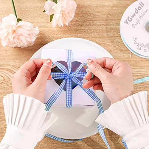 VGoodall Lake Blue Gingham Ribbon, 3/8 x 50Yd Picnic Craft Ribbon Lake Blue Ribbons for Hair Accessories Craft and Christmas Gift Wrapping