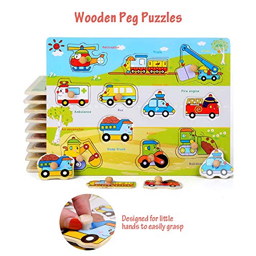 image for wonuu Wooden Peg Puzzles Set, 3 Set Knob Puzzles, Alphabet ABC Numbers