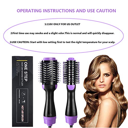 Hair Dryer Brush, ASOGO One Step Hair Dryer & Volumizer,4 In 1 Negative Ion Hot Air Brush for Drying & Straightening & Curling, Salon Ceramic Electric Rotating Blow Dryer Brush(Purple 110V US outlet)
