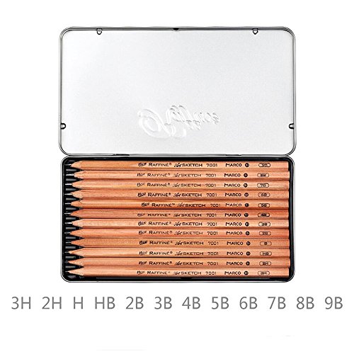 Artist Sketch Pencil Drawing Pencils Set, 12 Piece, Sketching Pencils 3H, 2H, H, HB, 2B, 3B, 4B, 5B, 6B, 7B, 8B, 9B Graphite Pencils for Master level Artist