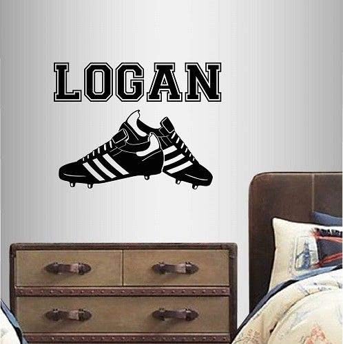 Vinyl Decal Soccer Cleats Shoes Boy Customized Name Kids Sport Wall Sticker