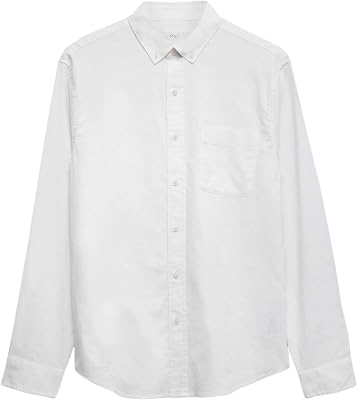 Camiseta en Mezcla de Lino y algodón de Corte Normal Blanco L
