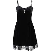 TSMNZMU Womens Gothic Velvet Dress Sleeveless Lolita Fairy Dresses Vintage Witchy Camisole Dress Grunge Harajuku Lace Dress