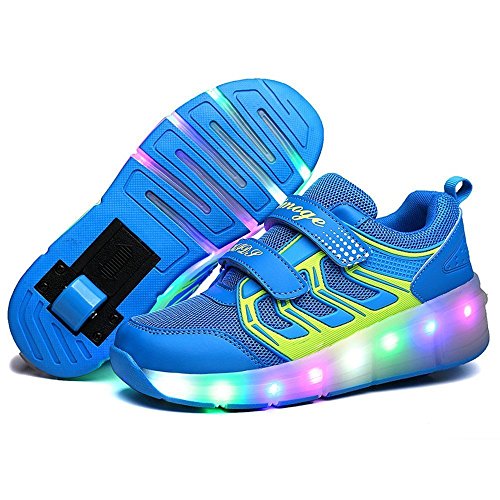 LED Light Up Single/Double Wheel Roller Skate Shoes for Boys Girls Kid(Blue 1 wheel 41 M EU/7.5 M US Big Kid)