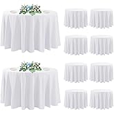 DAKKIONY 10 Pack Round Tablecloth White 120 Inch, Stain Resistant and Wrinkle Polyester Fabric, Washable Table Cover for Kitchen Dining, Wedding, Buffet Table, Holiday Party