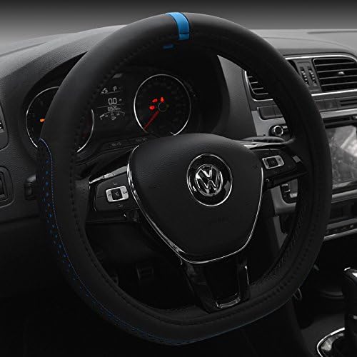 HCMAX D Type Vehicle Steering Wheel Cover Car Steering Wheel Protector for Men Women D-Shape Diameter 38cm(15") PU Leather Blue
