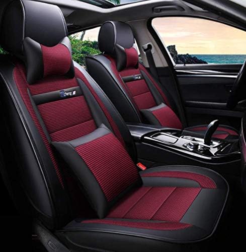 XYWD Gm Seat Cover Non-Slip Four Seasons Car Seat Cushion Linen All-Inclusive Five-Seat Car Seat Cover,Beige,Red
