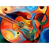 5D Diamond Painting Full Drill Kit for Adults, Multi-colored Guitar 12 x 16 inch Embroidery Rhinestone Cross Stitch Arts Craft Canvas for Home Wall Decoration