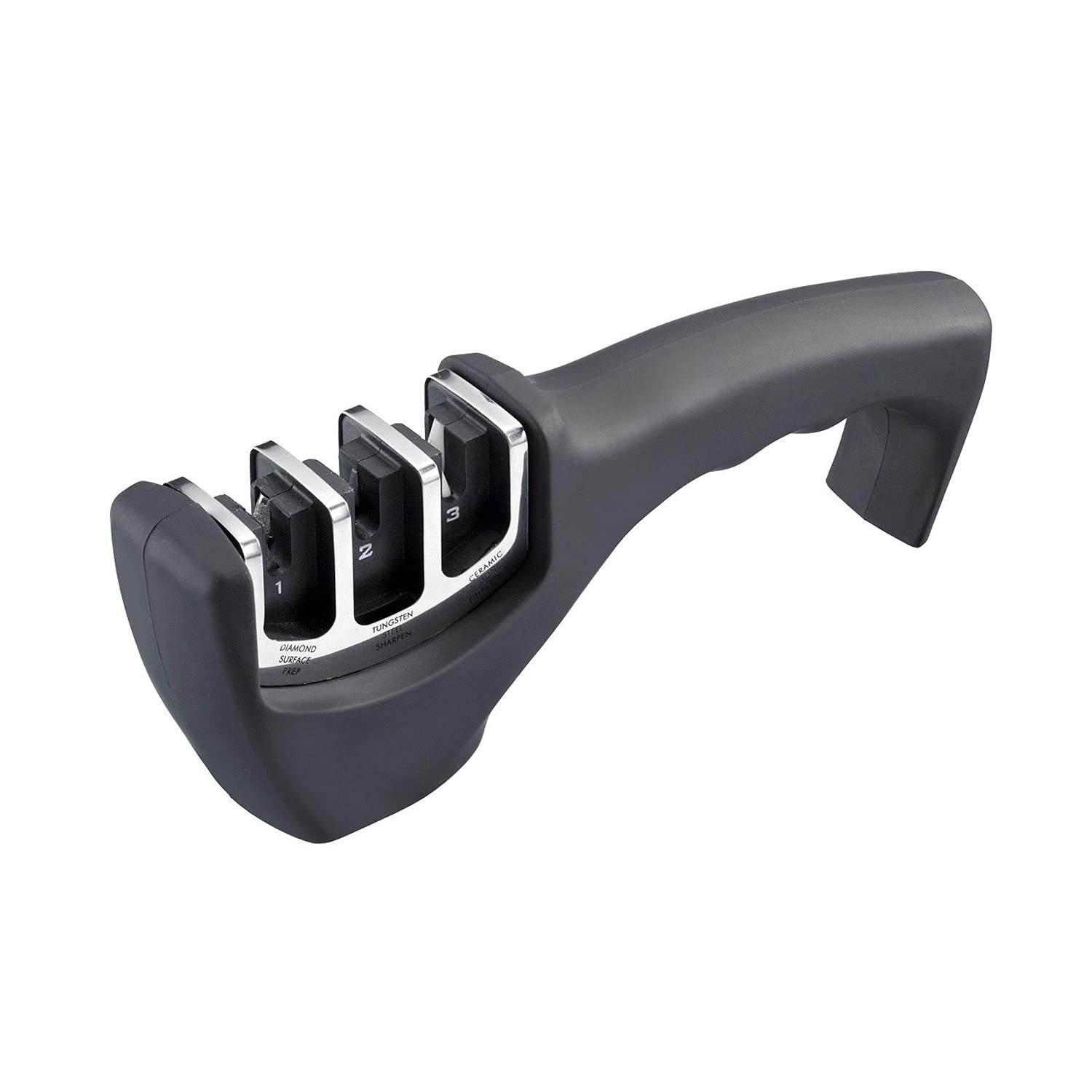 Westmark 3 Step Knife Sharpener With Diamond/Tungsten/Ceramic Sharpening Stones, Deluxe, Black/Silver, 10172260