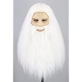 Topcosplay Men Wizard Wig and Beard White Long Cosplay Halloween Costume Party Wigs
