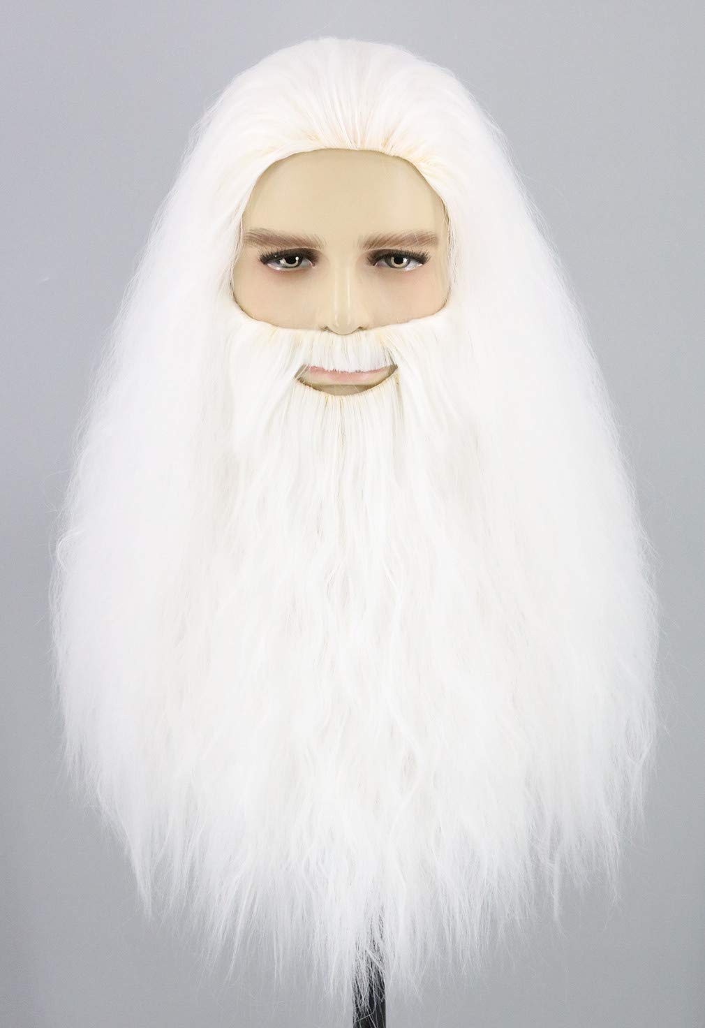 LeMarnia White Men's Long Curly Wig and Beard Halloween Cosplay Costume Wig