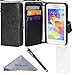 Wisdompro Wallet Case for Samsung Galaxy S5 Mini, PU Leather Flip Folio Protective Phone Case Cover with Magnetic Closure, Wrist Strap and Card Holder Slots for S5 Mini - Black