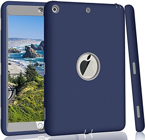 Qelus iPad 9.7 2018 Case, New iPad 2017 9.7 inch Case Heavy Duty Rugged Shockproof Three Layer Armor Defender Impact Resistant Protective Case Cover for Apple New iPad 9.7 Inch-Navy Blue/Grey