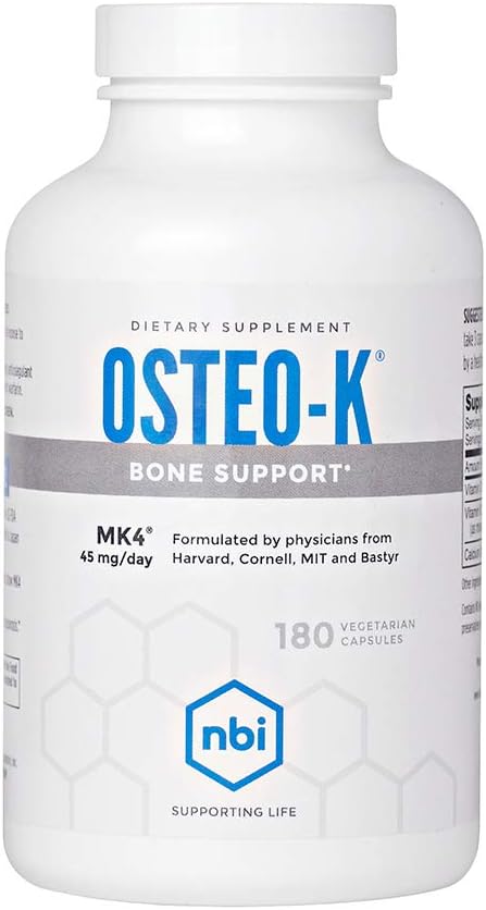 NBI Osteo-K Bone Support | Vitamin D & K Complex with Calcium Citrate Supplement | 45mg Vitamin K2 (MK4) for Strong Bone Health & Function | 180ct Veggie Capsules