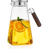2L Glass Pitcher with Lid and Spout, Water Jug, 68 OZ Carafe for Hot/Cold Water, Large Iced Tea Pitcher for Coffee, Juice and Homemade Beverage