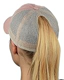 D&Y Ponyflo Ponytail Messy High Bun Distressed Adjustable Trucker Baseball Cap, Dusty Pink