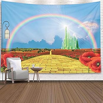 ROOLAYS Christmas Tapestry, Home Art Decor Yellow Brick Road Leading Emerald with 80X60 Inches for Living Room Dorm Tapestries