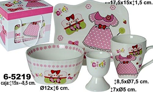 Supernova decoracion-vajilla Children Ceramic 4 Pieces Decorated Pink Shades with Drawing Bebe Dresses