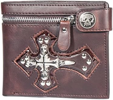 Dancehand Punk Style Mens Skull Crossing Leather Short Bifold Wallet Organizer