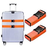 Hibate Adjustable Luggage Strap Heavy Duty Suitcase Belt - Orange, Pack of 2
