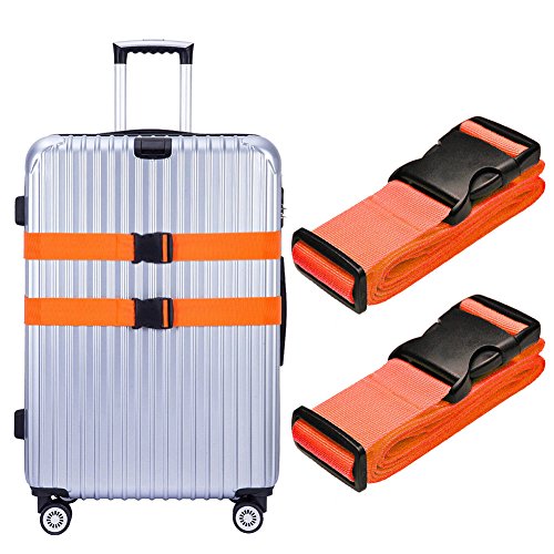 Hibate Adjustable Luggage Strap Suitcase Straps Bag Belt Heavy Duty - Orange, 2 Pack - Thumbnail 7