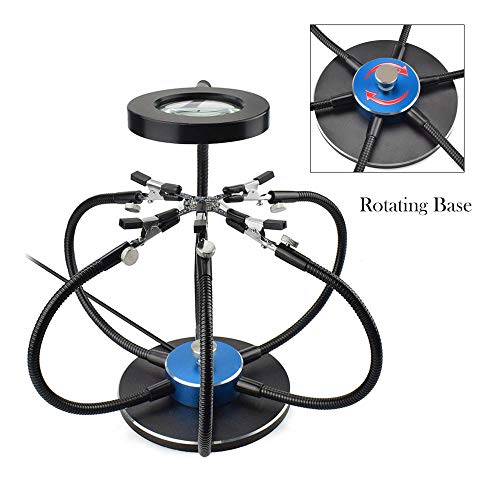 Toolour Helping Hands Third Hand Soldering Tool Aluminum Rotary Base 6 Metal Flexible Arms and Aid Vise, 42 LED Beads USB 3X Magnifying Lamp for Electronics Repair Modeling Woodwork Jewel Hobby Crafts