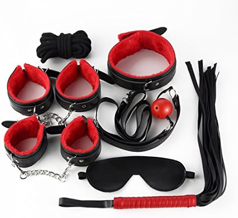 Suitable for bed to play alternative bundled props 7 Pieces bundled bound suit（black red） (Black+Red)