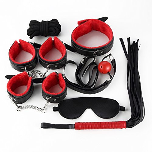 Suitable for bed to play alternative bundled props 7 Pieces bundled bound suit（black red） (Black+Red)