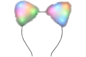 FLASHINGBLINKYLIGHTS Soft Furry Light Up Cat Ears Kitty Headband with Multicolor LED Lights