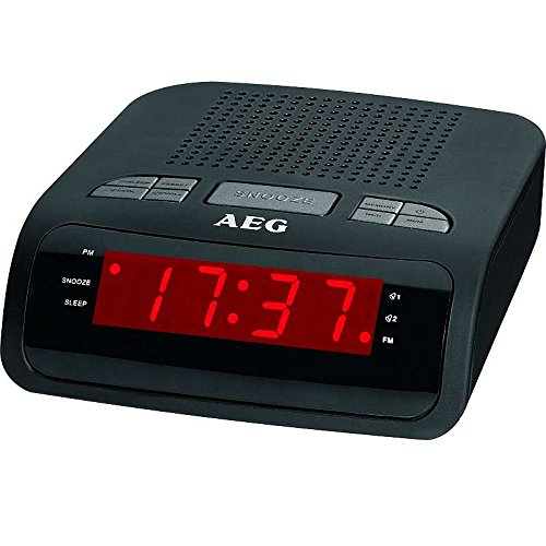 AEG Uhrenradio mit Wecker und Snoozetaste PLL Radio Radiowecker LED Anzeige (2 Weckzeiten, 10 Speicherstationen, Uhrzeitgangr