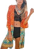 Hibluco Women's Loose Cover Ups Kimono Cardigan Oversized Chiffon Blouses Sheer Tops (Large, K 6)